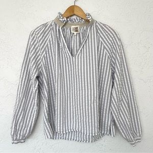 A Shirt Thing 100% Cotton Penelope Striped Grey Shirt Blouse Top